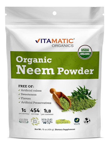 Neem Organico Puro Polvo 454 Servings 1000mg Apoyo Inmune 