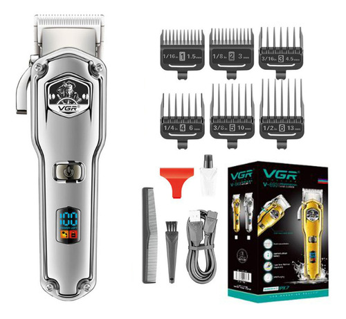 Maquina Corta Pelo Clipper Inalambrica Vgr V-693 Led Usb Color Plateado