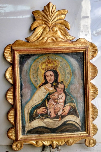 Bello Retablo De La Virgen Del Carmen Óleo Sobre Lienzo