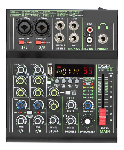 Mini Mezclador De 4 Canales Individual + 48v 99 Dsp Efectos
