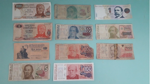 Lote 11 Billetes Pesos Y Australes Argentinos Buen Estado