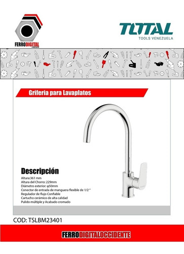 Imagen 2 de 4 de Grifo Para Fregadero, Altura: 361 Mm