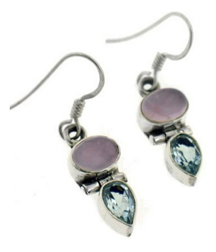 Aretes Anzuelo - Genuine Blue Topaz And Rose Quartz Sterling