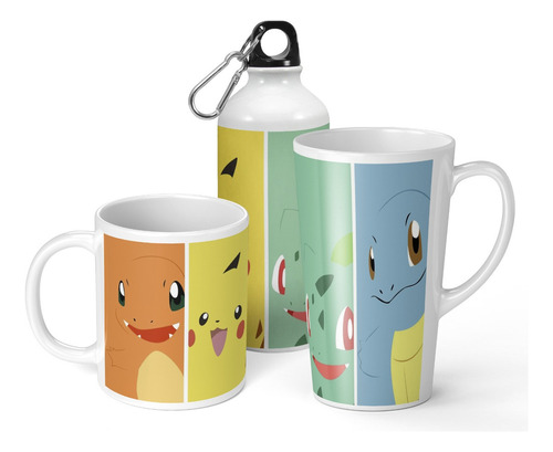 Set De Taza + Botella + Taza Conica Pokemon De Regalo