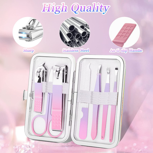 Set De Manicura Aceoce 8 En 1 De Acero Inoxidable Con Funda