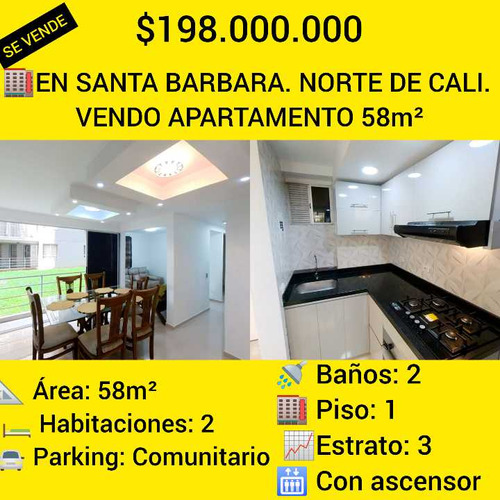 En Santa Barbara. Norte De Cali. Vendo Apartamento 58m²