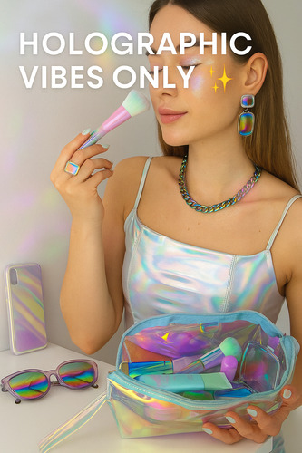 Cosmetiquera Impermeable Neceseres Maquillaje Transparente Holografico Liso