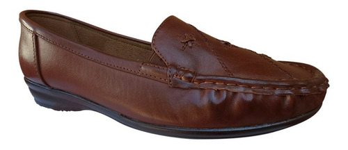 Zapato Mocasín De Cuero Mujer Casual Clasico Marrón - 7147