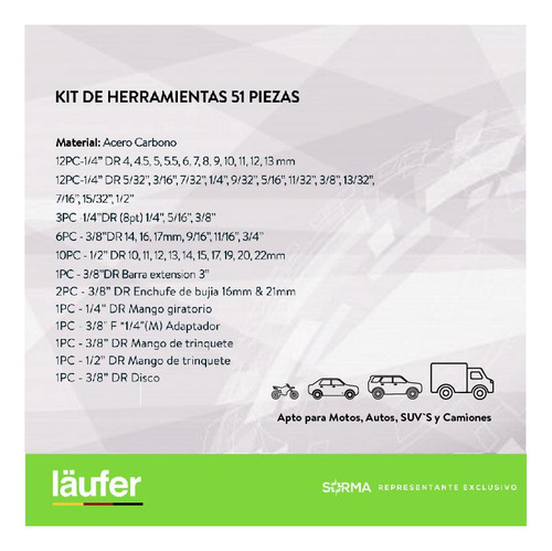 Imagen 4 de 9 de Kit Herramientas Llaves Tubo 51 Piezas Automoviles & Motos