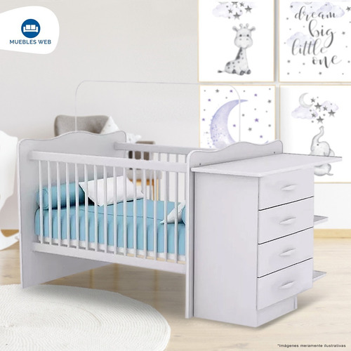 Imagen 2 de 3 de Cuna Infantil Con Cambiador Cajonera Y Estantes + Colchón