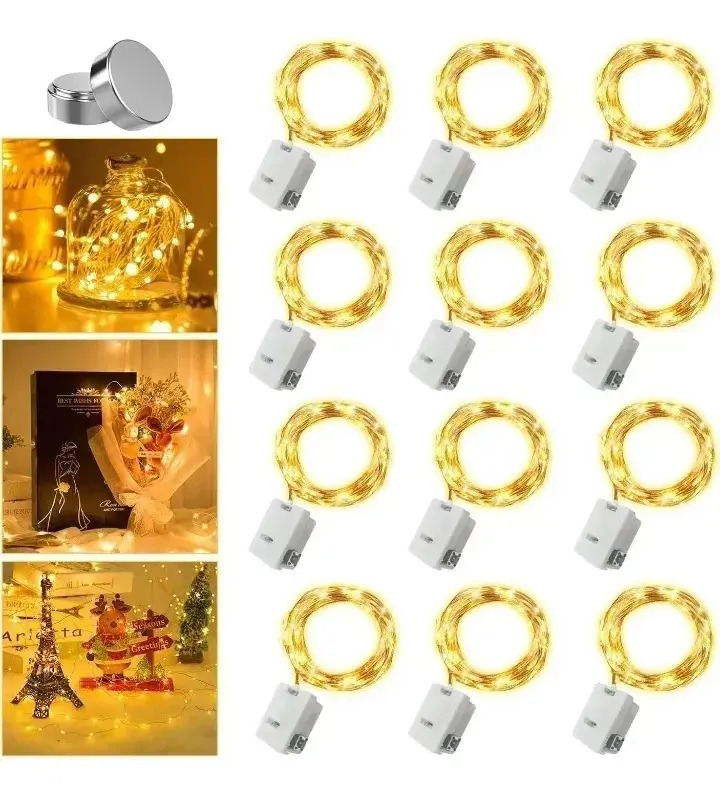 Luces Micro Led Alambre Hada Extension Con Pilas X 12 Unid Amarillo