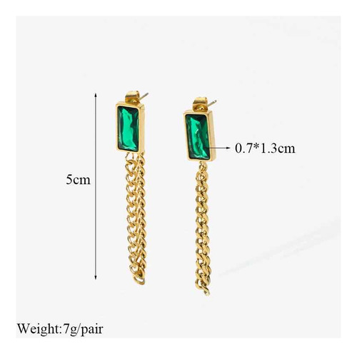 Aros Cadena Bañado En Oro Cristal Verde Esmeralda