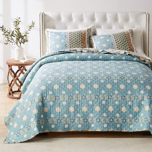 Juego De Cama Acolchada 2 Piezas Individual Xl Azul