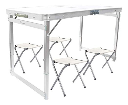 Frenzybird Folding Picnic Table With 4 Stools, Aluminum