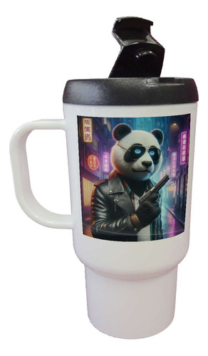 Jarro Termico Panda Con Un Arma Ciudad Campera Cuero