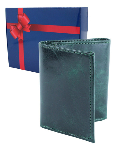 Cartera Hombre Billeter Caballero Piel Triple Empaque Color Verde