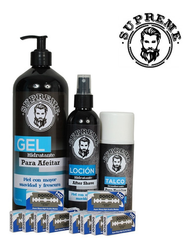 Gel De Afeitar+loción +navajas+talco =  Kit Profesional 