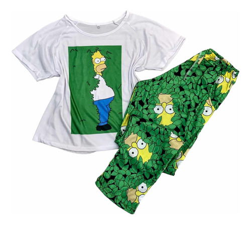 Pijama Homero Simpson Arbusto Pantalón + Remera Manga Corta