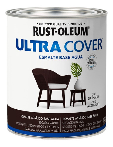 Esmalte Al Agua Ultra Cover Brochable 0,946 Litro Rust Oleum Color Café Satinado