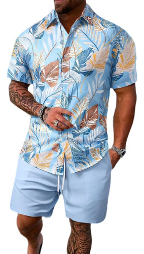 Conjunto De Playa Para Hombre Con Camisa De Manga Corta Con