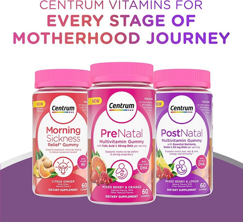 Centrum Postnatal Multivitaminas Con Biotina Y Dha 60gomitas Frutos Rojos Y Limón