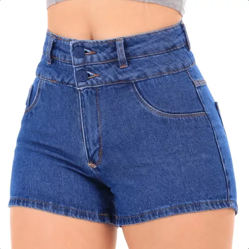 Short Jeans Feminino Cintura Alta Destroyed Sem Lycra