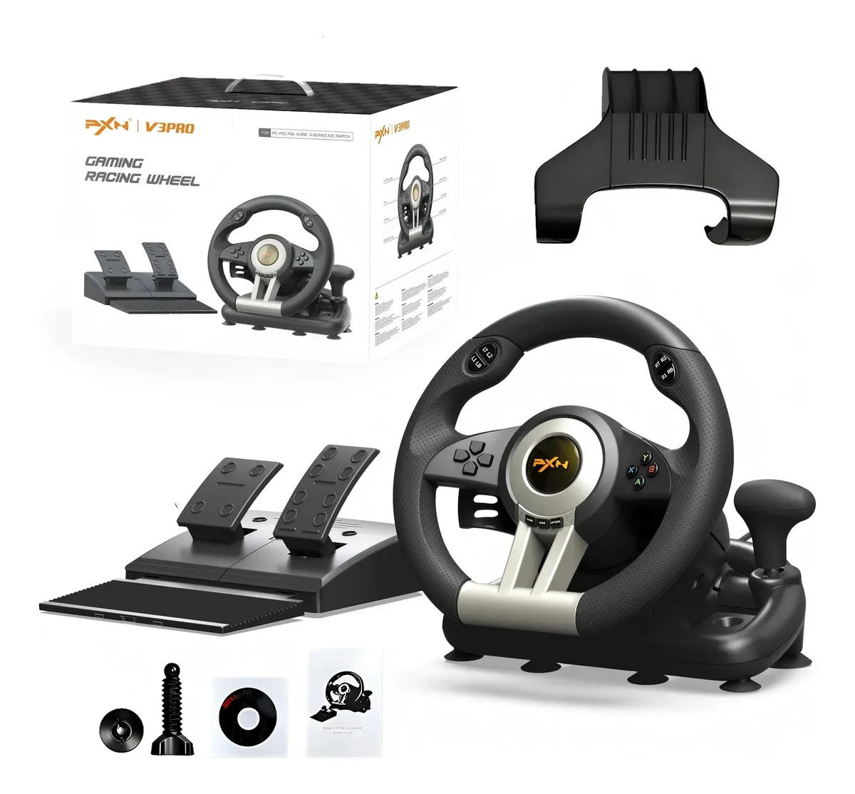 Volante de jogos para acessórios PC/PS3/4/Xbox One/NS preto