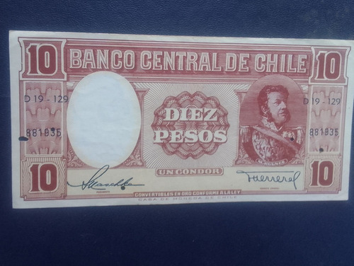 Billete Chile 10 Pesos Maschke Herrera D19-129 Cdm