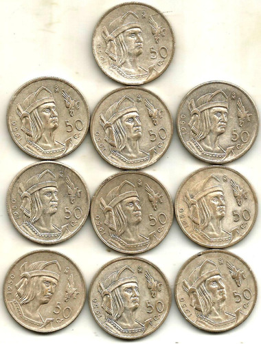 10 Monedas De Plata Ley 300 Cuauhtemoc 1950