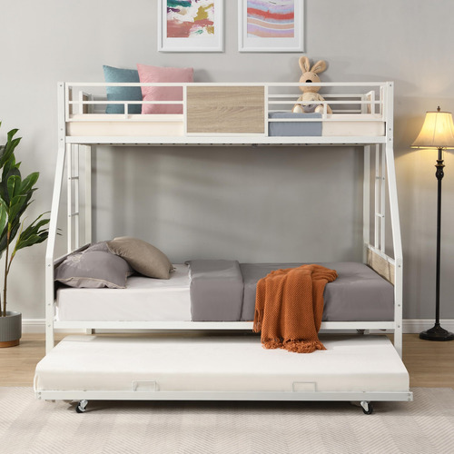 Dyncan Twin Over Full Metal Bunk Bed With Trundle Side