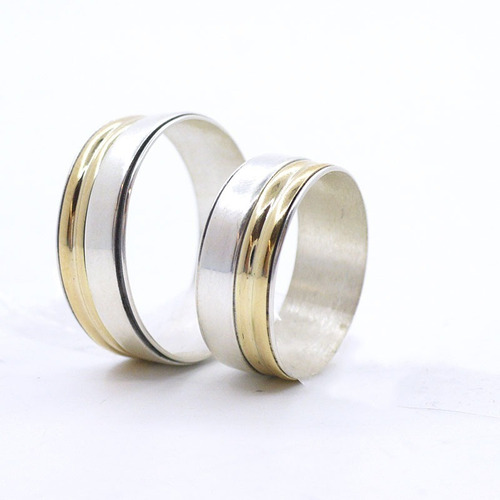 Alianzas Plata 925 Y Oro Anillos Cinta Casamiento De 6 Mm