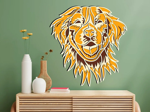 Cuadro Decorativo Perro Golden Retriever Multicapa Madera