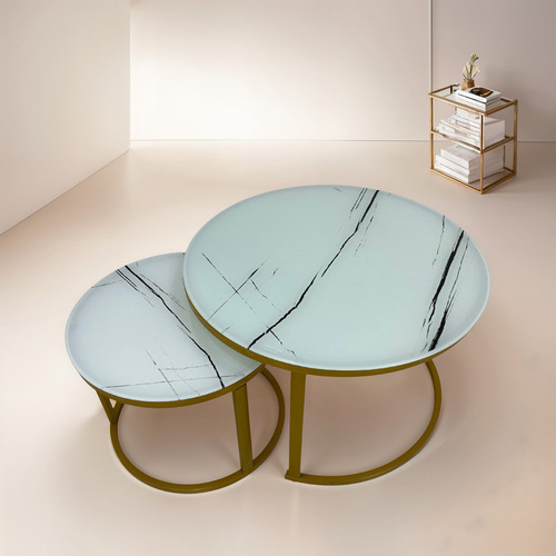 Mesa Starway Aurora Ratona Deco Duo Redondas Living Set X2 Color Blanco/dorado