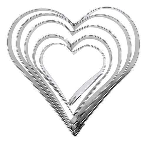 5 Cortadores Galletas Forma Corazones Postres Reposteria Color Gris