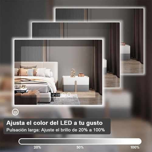 Espejo Led Para Baño 80x60cm Touch 3 Modo Con Función Antiva