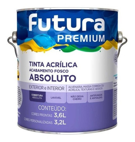 Tinta Acrílica Fosco Premium Absoluto 3,6litros - Futura Cor Preto