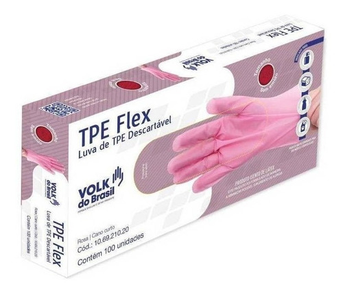 Luvas descartáveis Volk do Brasil Flex cor rosa tamanho  M de elastômero termoplástico x 100 unidades 