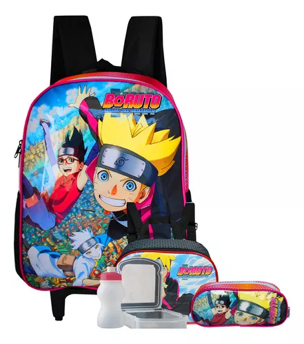 Mochila De Rodinhas Borutoestojokit Lancheira Naruto Cor Rosa