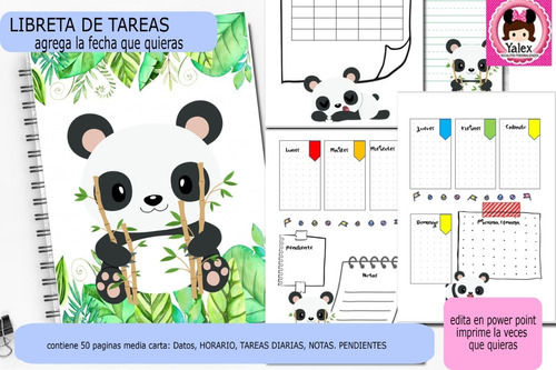 Libreta De Tareas Pandas Editable En Power Point