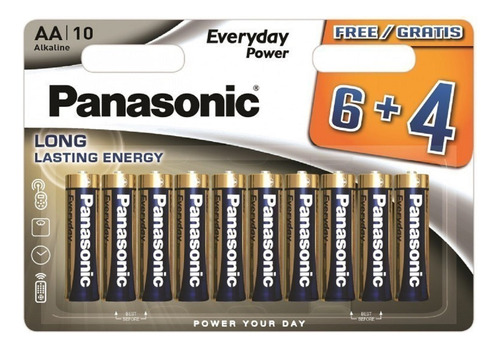 10 Pilhas Baterias Aa Panasonic Alcalina - 1 Cartela