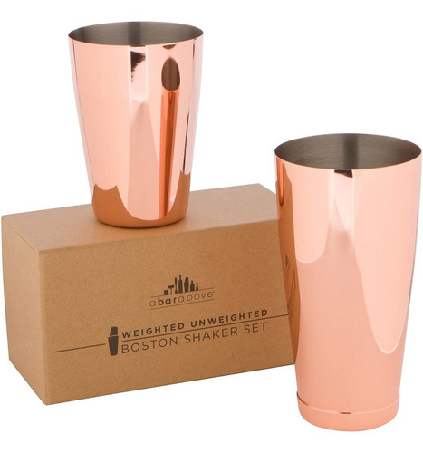 Copper Boston Shaker Set: Two-piece Pro Cocktail Shaker Set.