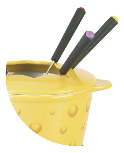 Conjunto Fondue Resistente Com Garfos Fogareiro Hauskraft Cor Amarelo Lana