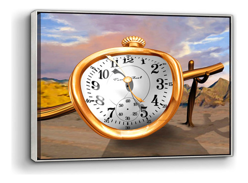 Cuadro Canvas Reloj Fusión Modif. Dalí 80x60 Con Marco Flot.