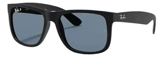 Óculos de sol polarizados Ray-Ban Justin Classic Rb4165l LARGE armação de náilon cor matte black, lente blue de policarbonato clássica, haste matte black de náilon - RB4165