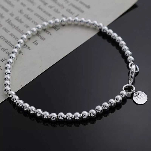 Pulsera Mujer Plata 925 Bolitas 4 Mm