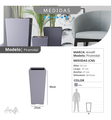 Maceta Plástica Rotomoldeada Piramidal N 55 Moderna Amalfi
