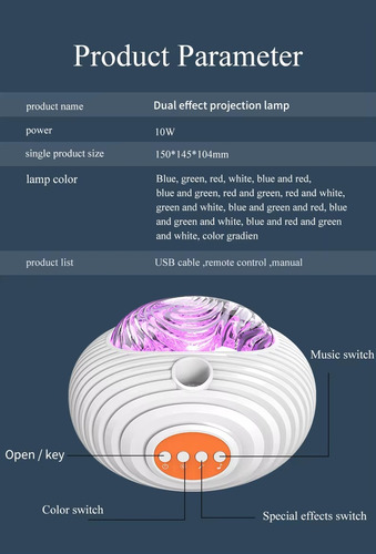 Proyector Aurora Boreal Galaxia Estrellas Luna Music 4 En 1 Blanco