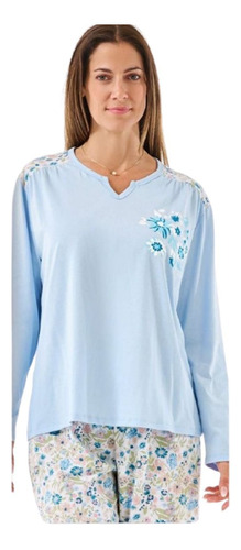 Pijama Invierno Sra Mariene Jersey Floreado Art 2249