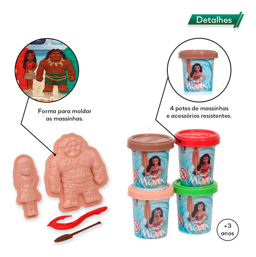 Massa De Modelar Molde Moana E Maui 4 Potinhos Coloridos