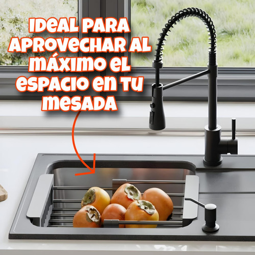Escurridor Secaplatos Extensible Bacha Verduras Cocina Fruta Negro